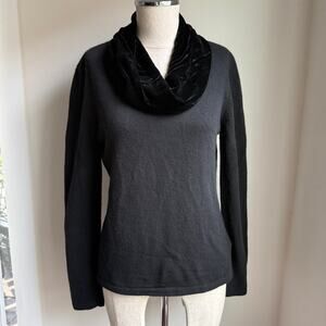 Lauren Ralph Lauren Black Wool Cashmere Silk Cowl Neck Sweater L